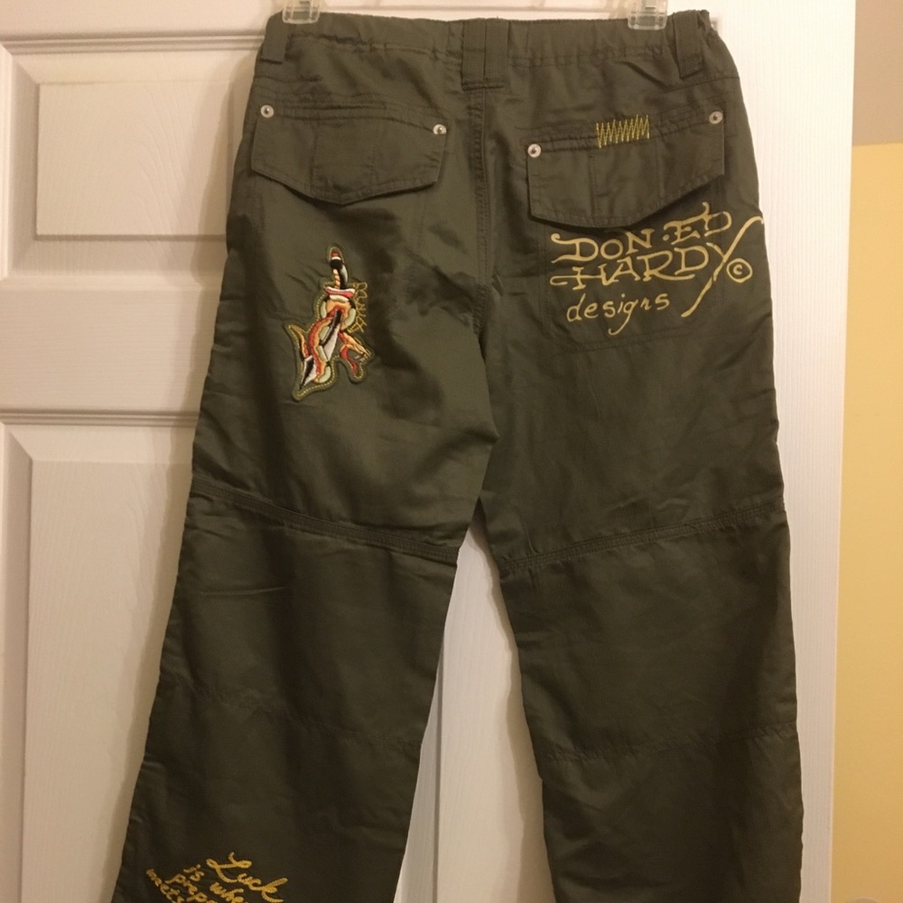 Ed Hardy light kids pants Dark green color.